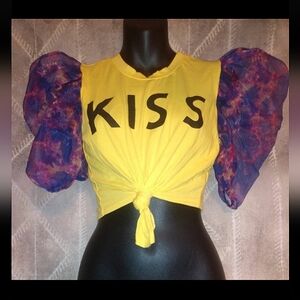 KISS Yellow Top with Purple Sleeves